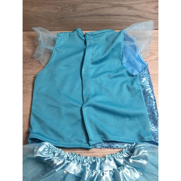 Kids Blue Sequin Glittery Tulle Dress With Ruffle Sleeves - Back Velcro Closure - Picture 4 of 10